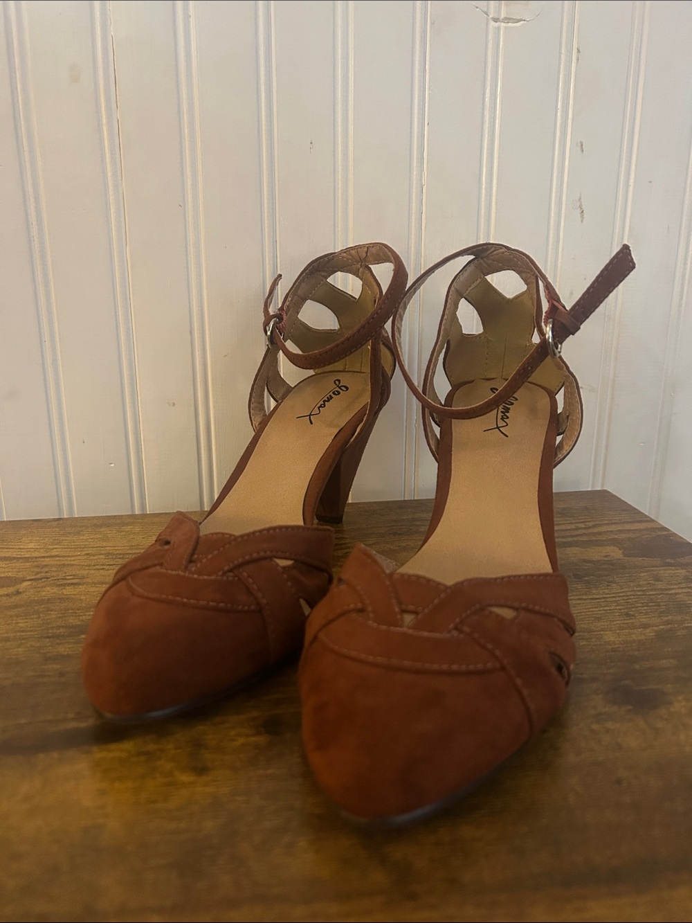Go Max Brown Suede Ankle-Strap Heels